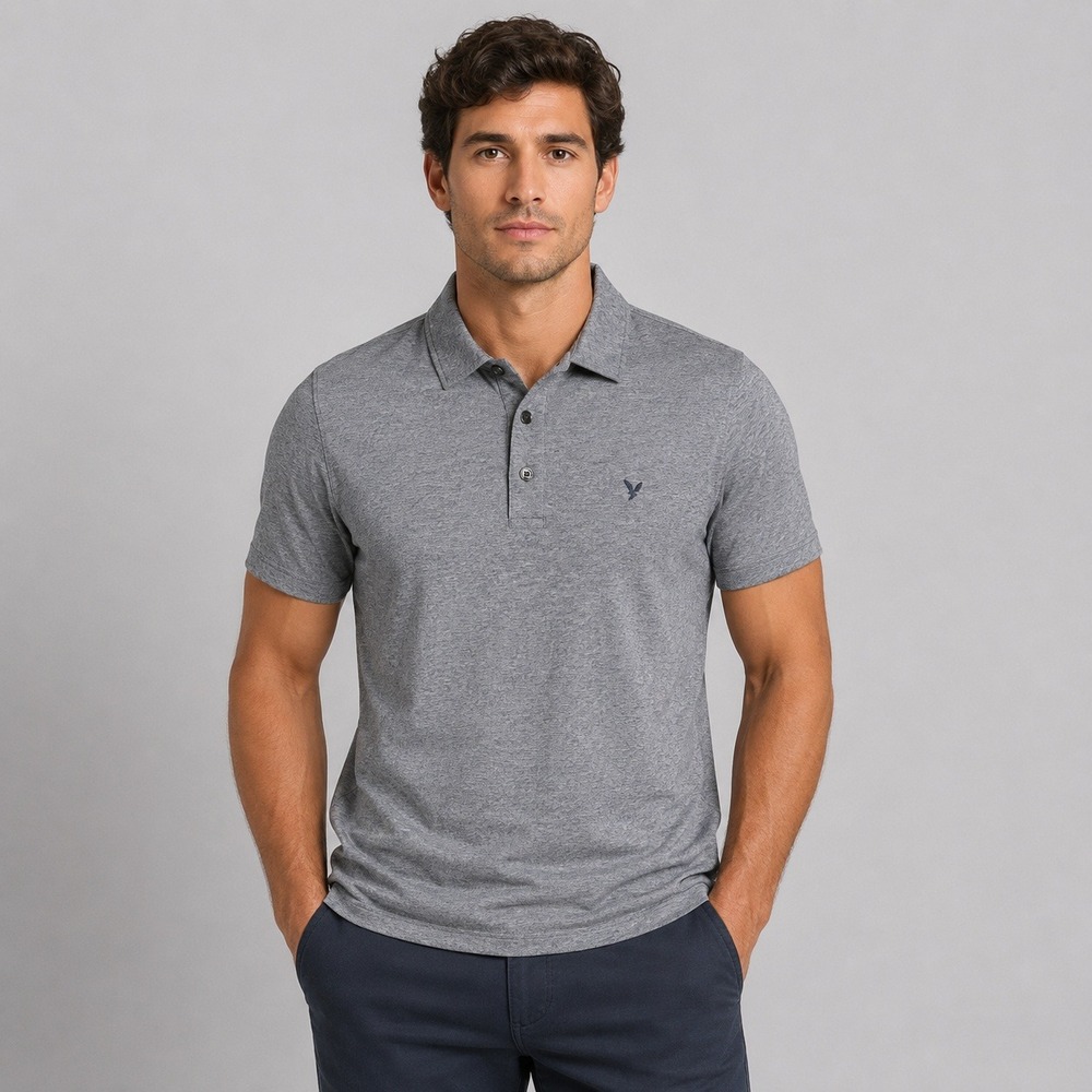 American Eagle Mens Super Soft Polo Shirt Blue White Stripe Standard Fit Small